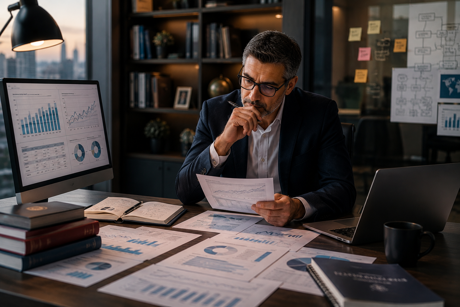 Business professional conducting strategic and financial analysis
