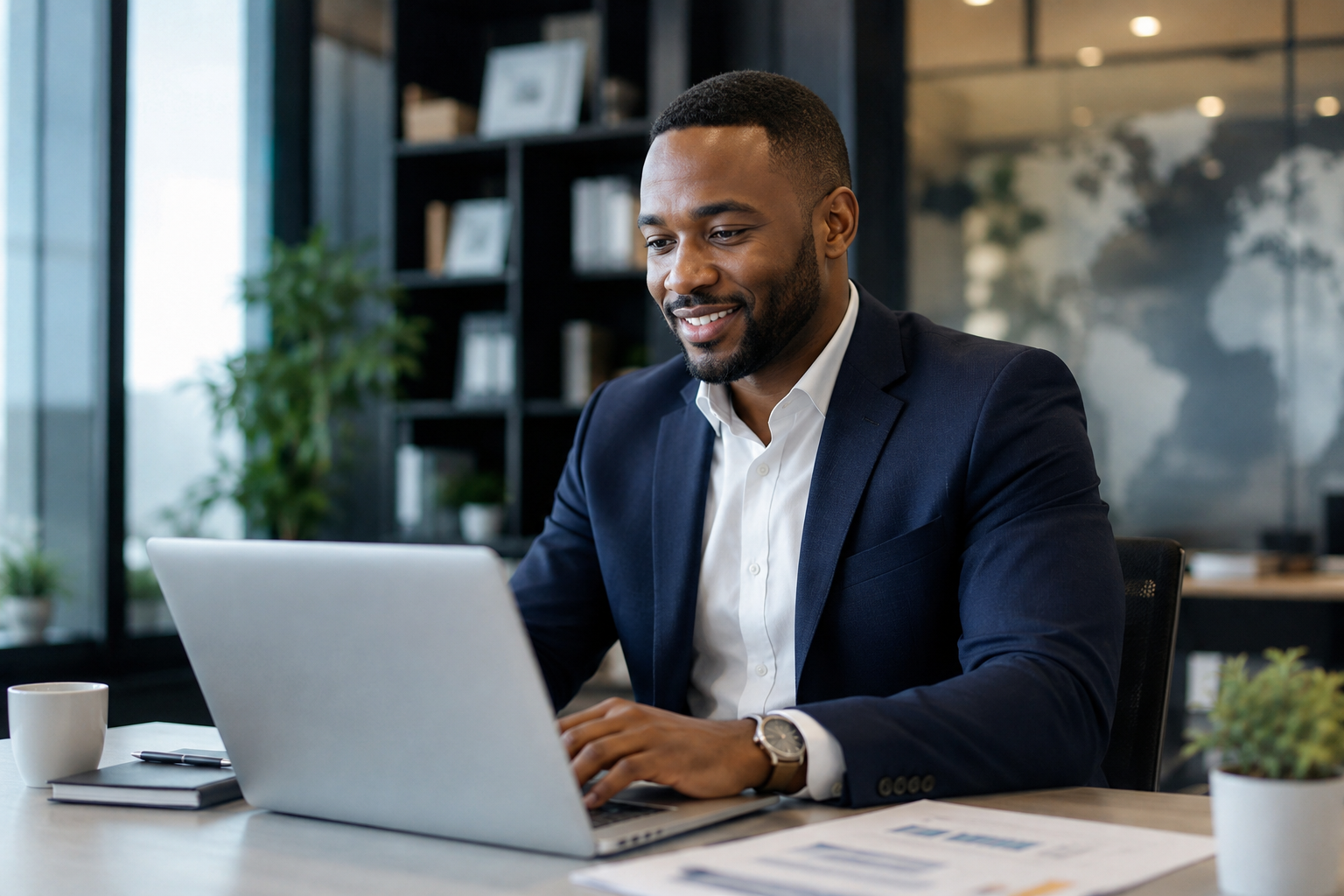 Business professional studying online