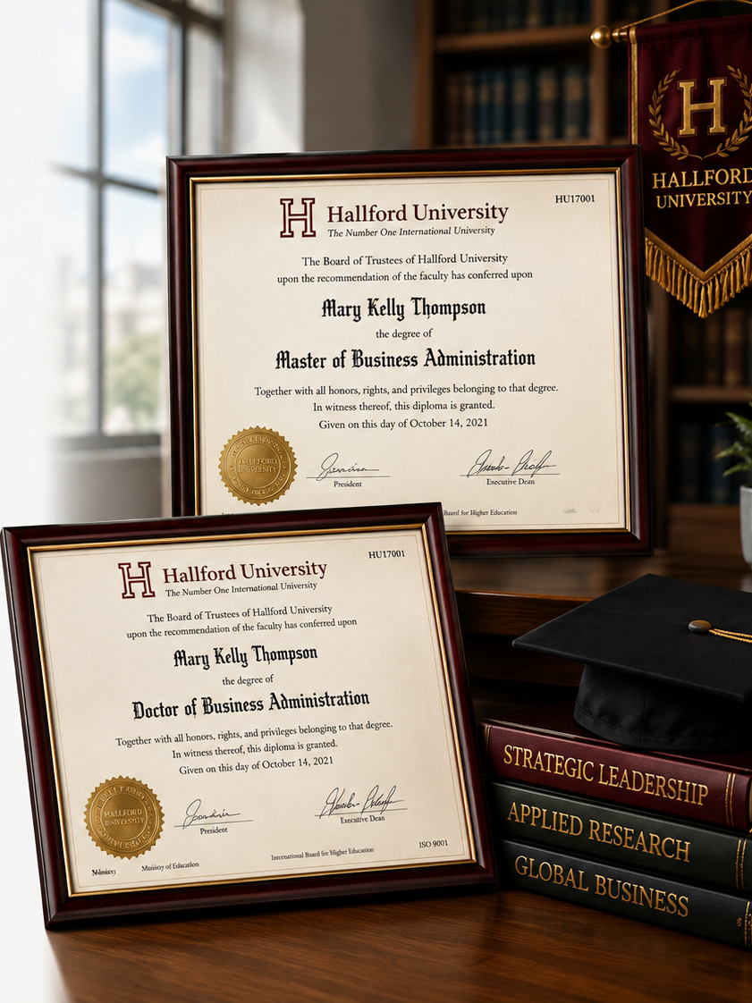 Hallford University MBA and DBA credentials